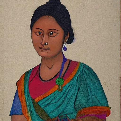 Prompt: nepali woman painting by leonardo da vinc in the style of monalisai