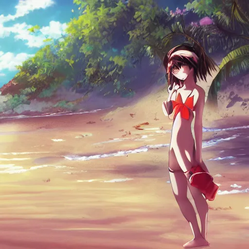 Image similar to anime girl at the beach, key anime visual, pixiv