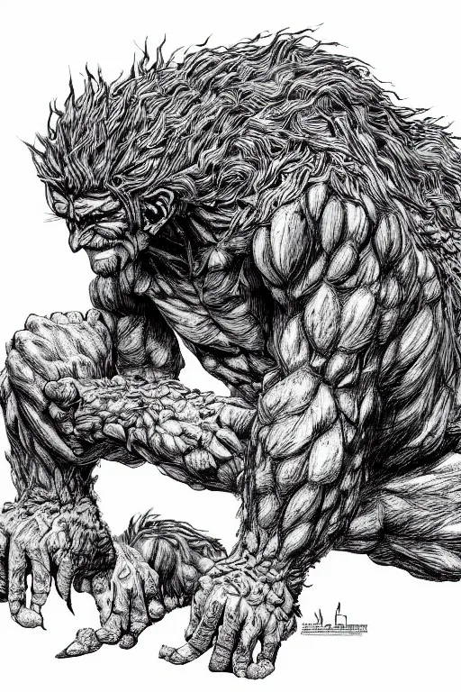 Image similar to hunched troll, highly detailed, digital art, sharp focus, trending on art station, kentaro miura manga art style