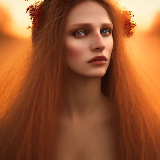 Image similar to photographic portrait of a stunningly beautiful witch pagan priestess female in soft dreamy light at sunset, contemporary fashion shoot, by edward robert hughes, annie leibovitz and steve mccurry, david lazar, jimmy nelsson, breathtaking, 8 k resolution, extremely detailed, beautiful, establishing shot, artistic, hyperrealistic, beautiful face, octane render