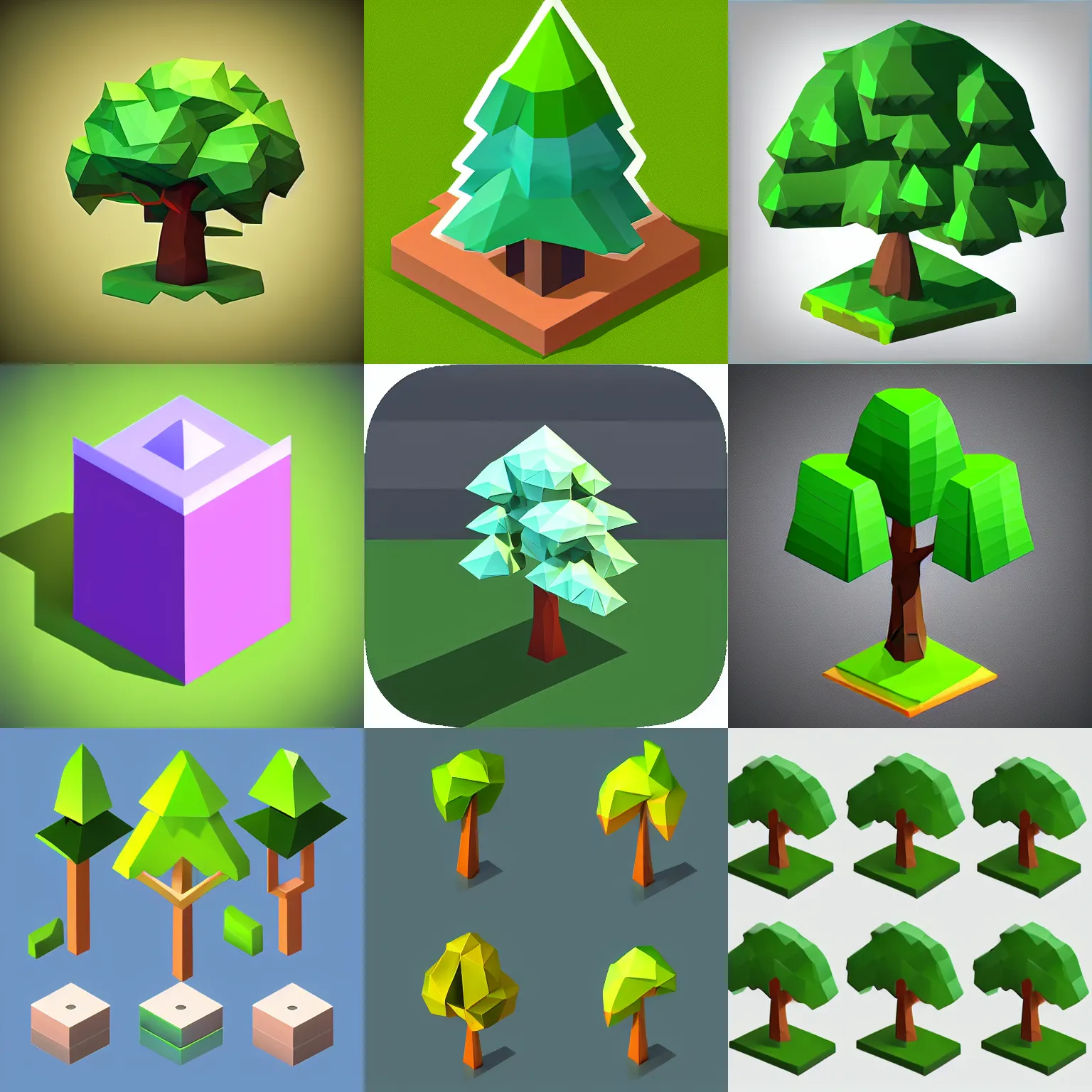 Prompt: low poly isometric tree icon