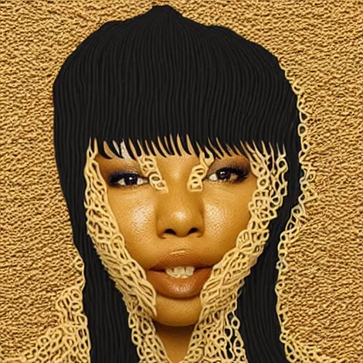 Image similar to lizzo's face made out of noodles