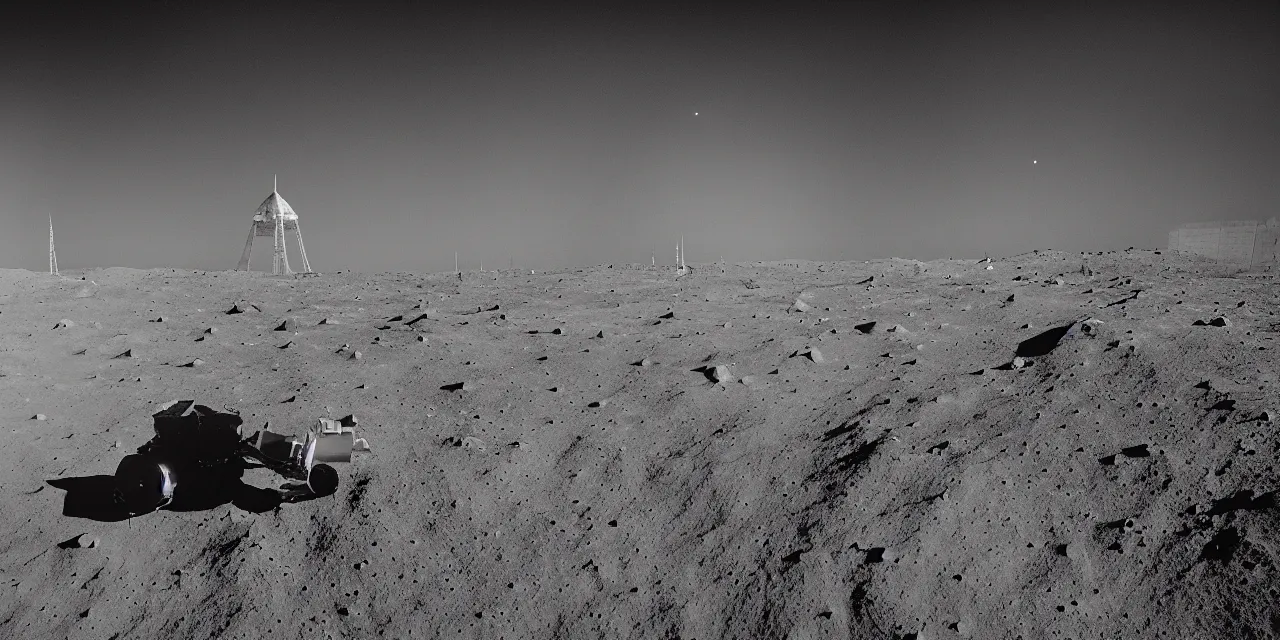 Prompt: rocket landing on moon, cinematic film still, high contrast, wide angle view, astrophotography, 4 k