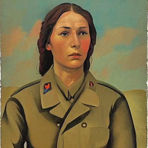 Prompt: soviet painting of female soviet partisan by isaak brodsky, walter womacka, czeslaw znamierowski, vladimir pchelin, kuzma petrov - vodkin, igor berezovsky