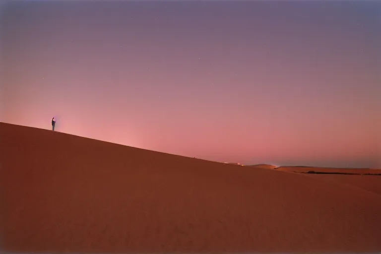 Image similar to blue hour, sand dunes beneath fire, 35mm, film photo, steve mccurry