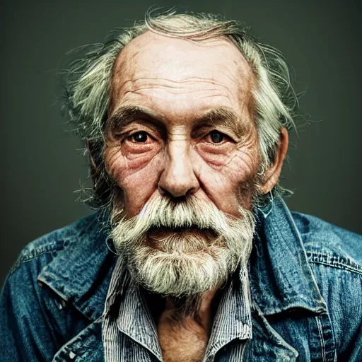 Prompt: a masterpiece portrait photo of a rugged old man who looks like a manic pixie dream girl mary elizabeth winstead symmetrical face