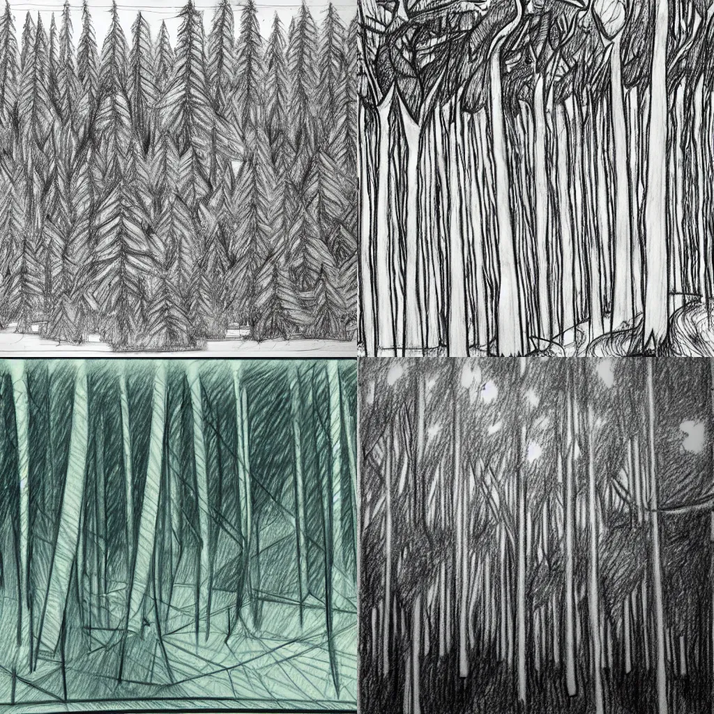 Prompt: Very abstract extremely detailed sketch of the boreal forest