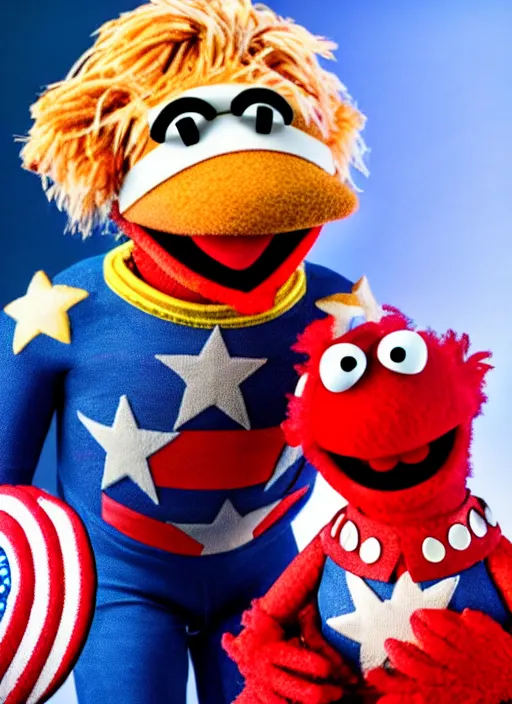 Image similar to studio portrait still of muppet captain america as a muppet muppet as a muppet, 8 k, studio lighting, key light,