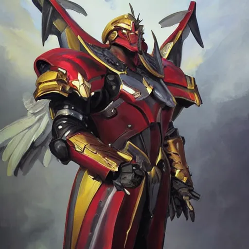 Image similar to greg manchess portrait painting of armored sanguinius with wings as overwatch character, medium shot, asymmetrical, profile picture, organic painting, sunny day, matte painting, bold shapes, hard edges, street art, trending on artstation, by huang guangjian and gil elvgren and sachin teng