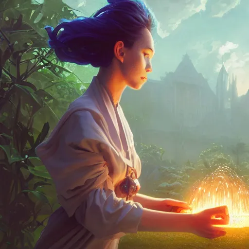 Image similar to mage casting a water spell, highly detailed vfx portrait, unreal engine, greg rutkowski, loish, rhads, beeple, makoto shinkai and lois van baarle, ilya kuvshinov, rossdraws, tom bagshaw, alphonse mucha, global illumination, detailed and intricate environment