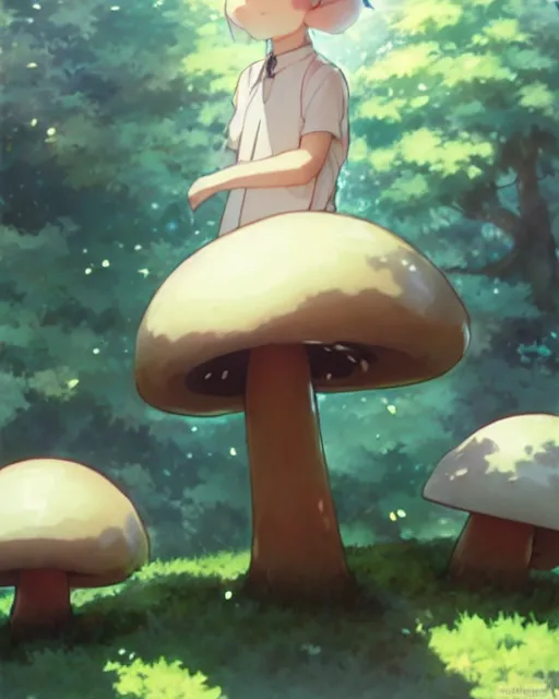 Image similar to a cute thicc mushroom creature ， by makoto shinkai an krenz cushart