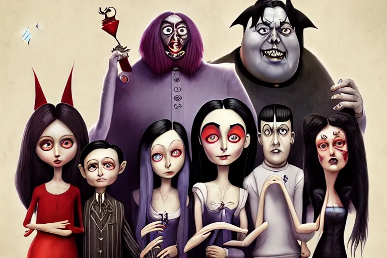 Image similar to the addams family, american mcgee's alice, sharp focus, artstation, trending, by julie dillon, luis melo, tyler miles lockett, lei jin, hong lei, ken wong, adam narozanski, joy ang