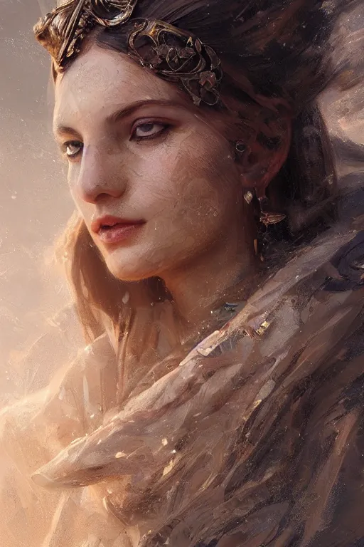 Image similar to greek goddess of ai art, close - up portrait, powerfull, intricate, elegant, volumetric lighting, scenery, digital painting, highly detailed, artstation, sharp focus, illustration, concept art, ruan jia, steve mccurry