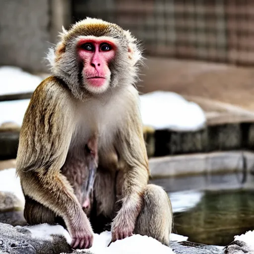 Image similar to japanese macaque bathing in a hot spring, winter, nature photography