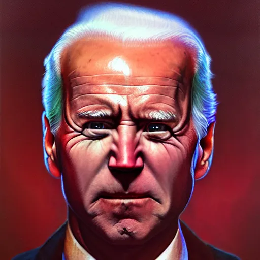 Image similar to epic Joe Biden in pandemonium, demons and souls, portrait, art by Wayne Barlowe, oil on canvas