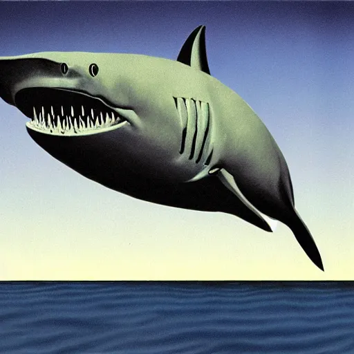 Image similar to Magritte illustration of a shark, Alien mouth