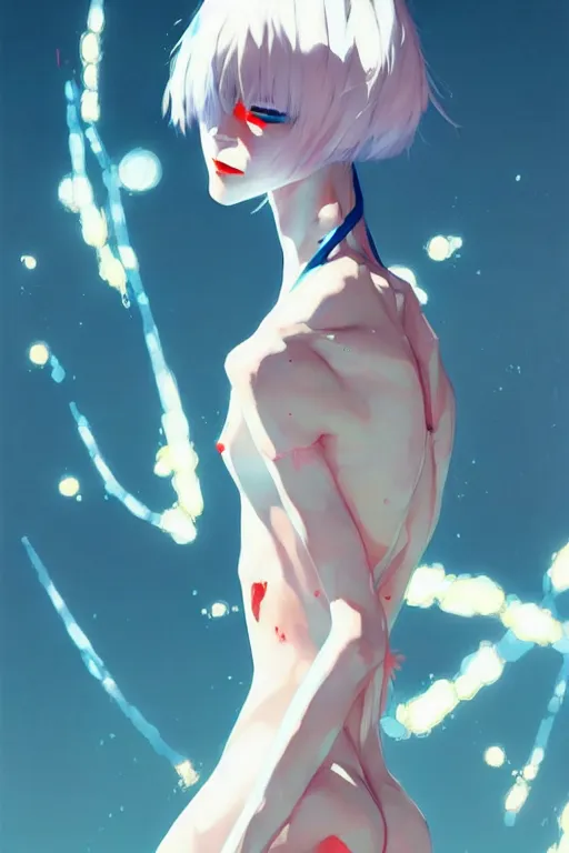 Image similar to a ultradetailed beautiful panting of rei ayanami, by conrad roset, greg rutkowski and makoto shinkai, trending on artstation