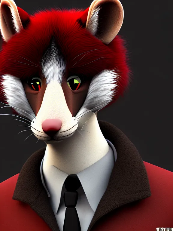 Prompt: furry - male - red - black - weasel - detective - fursona uhd ue 5 visual novel expressions, photorealistic, trending on weasyl