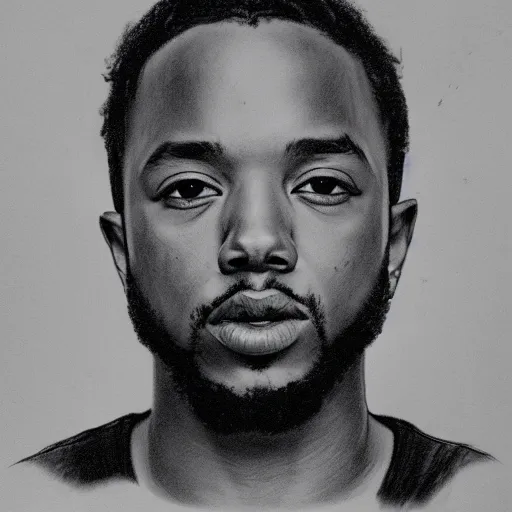 Image similar to black and white graphite drawing of Kendrick Lamar