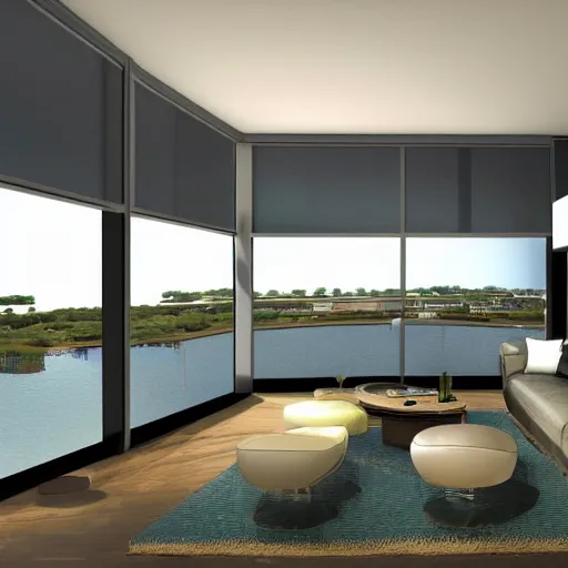 Prompt: the jetson's living room view, photorealistic,