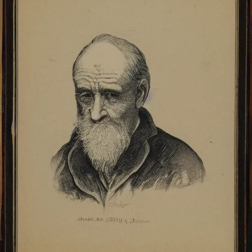 Image similar to an old man, engraving, 19 century