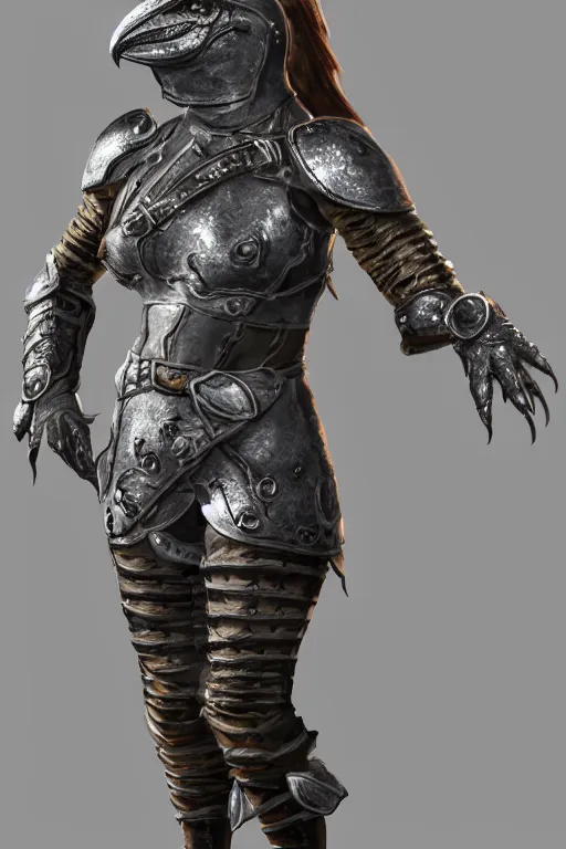 Prompt: female adventurer in tight full - body leather armor of argonian design with white porcelain crow mask, trending in artstation, establishing shot