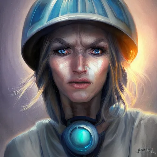 Image similar to Futuristic farmer portrait, deep blue eyes, radiant light, in the style of WLOP and tony sart