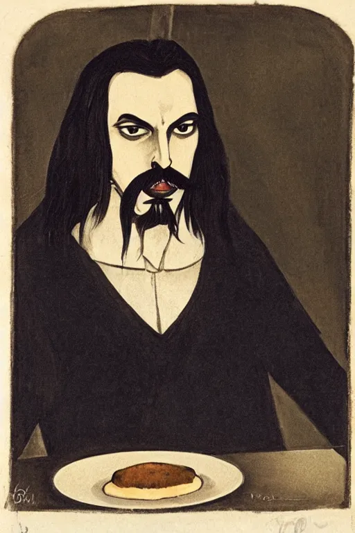 Image similar to portrait of vlad tepes sitting at a window table in a coffee shop