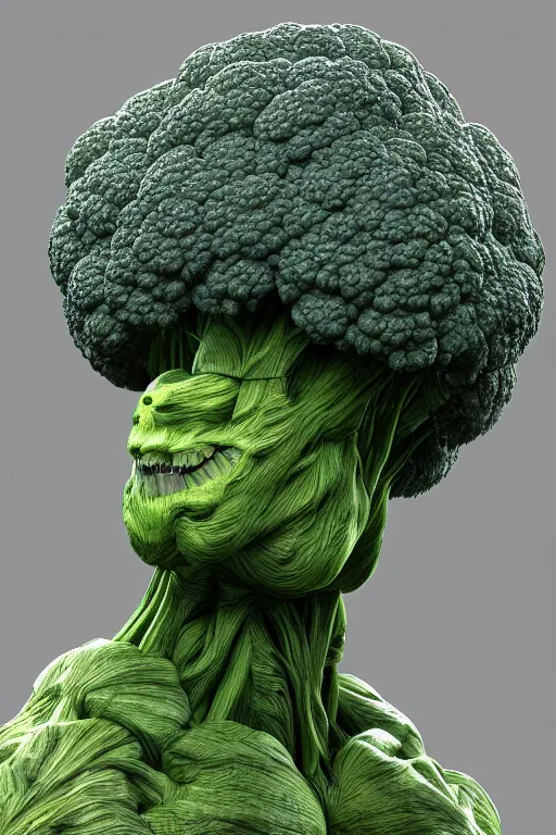 Image similar to a humanoid figure broccoli man, ripped, highly detailed, digital art, sharp focus, trending on art station, anime art style