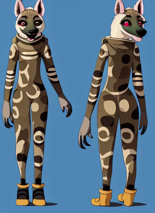 Image similar to digital detailed full body of anthromorphic female hyena, in style of zootopia, zootopia, zootopia, fursona, furry, furaffinity, 4 k, deviantart, furry art, fursona art, wearing astronaut outfit, in style of zootopia, hyena fursona, cyberpunk, female, detailed feminine face,