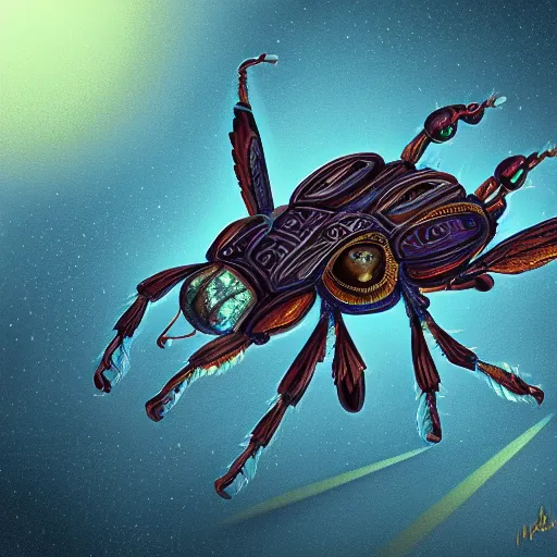 Prompt: A complex scarab insect, highly detailed and intricate, by Lois van baarle , 8k