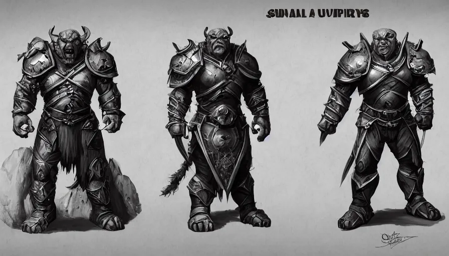 Prompt: three different views of orcs in armour, intricate beautiful concept art by senior character artist, trending on artstation, artstation hd, full body