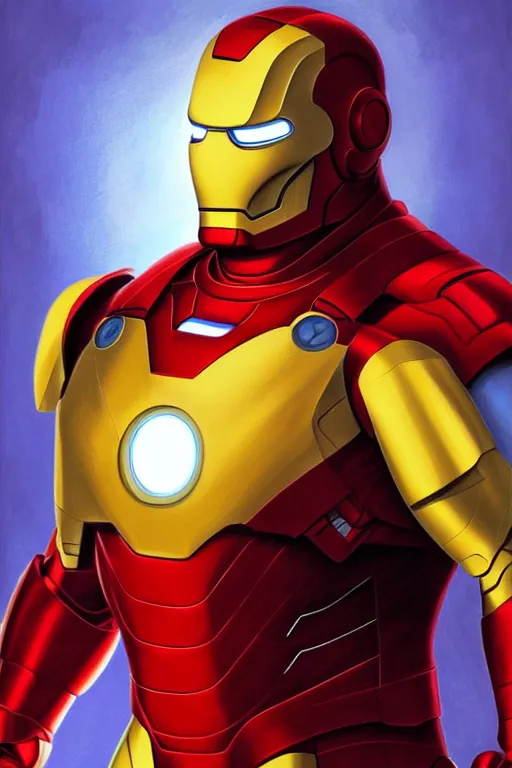 Image similar to Peter Griffin as Iron Man, Iron Man costume, Peter Griffin hairstyle, Peter griffin body type, calm, grumpy, portrait, masculine figure, highly detailed, digital painting, artstation, concept art, smooth, sharp focus, illustration, cinematic lighting, art by artgerm and greg rutkowski and alphonse mucha