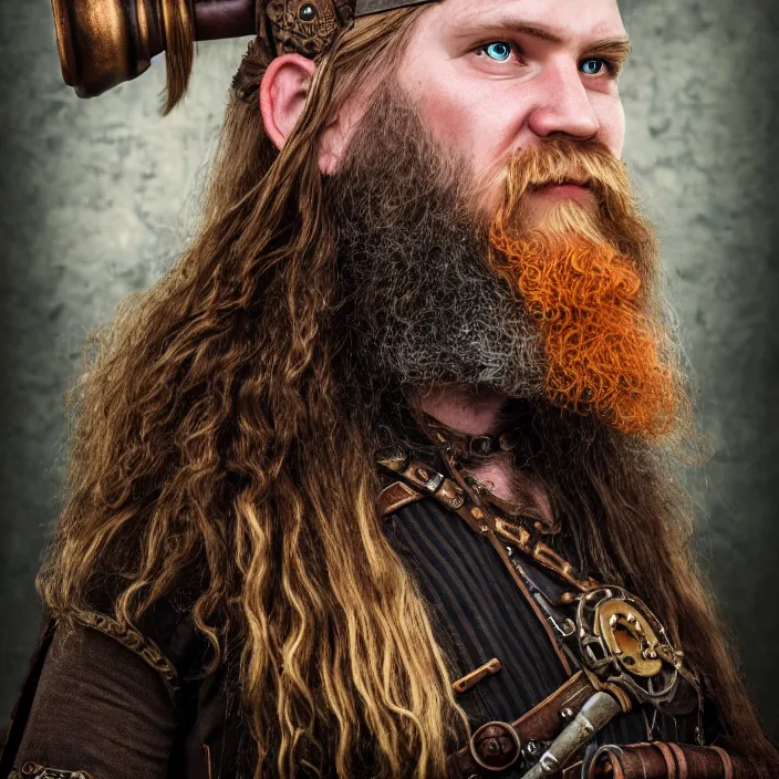 Image similar to portrait full shot photograph of a real-life steampunk viking, Extremely detailed. 8k