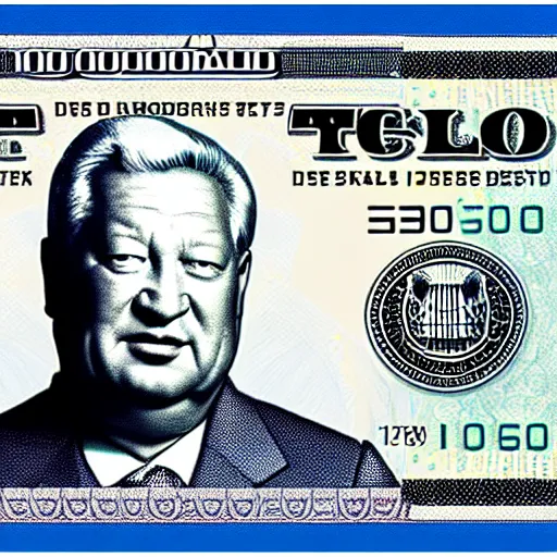 Image similar to 1 0 0 dollar bill featuring boris yeltsin, beautiful money design in 4 k