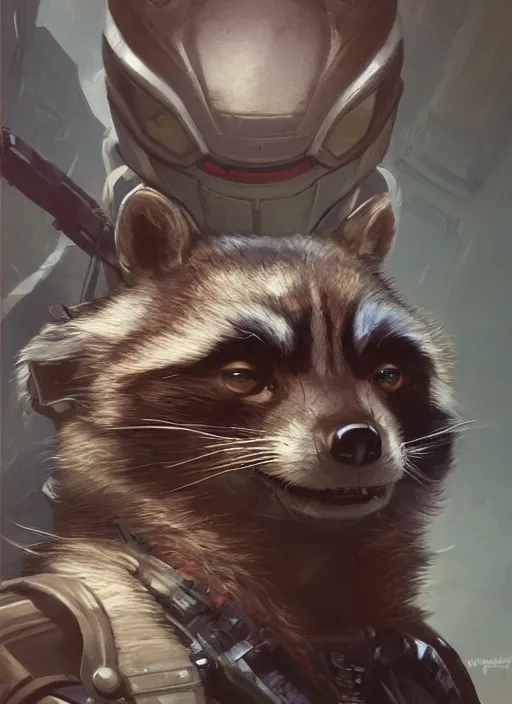 Image similar to Portrait of Rocket raccoon, marvel comics, dark, intricate, highly detailed, smooth, artstation, digital illustration by Ruan Jia and Mandy Jurgens and Artgerm and Wayne Barlowe and Greg Rutkowski and Frank Frazetta