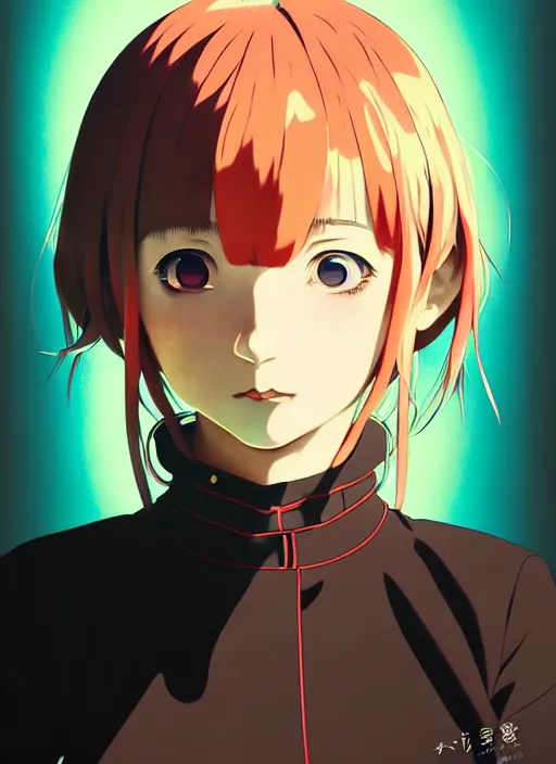 Image similar to yoh yoshinari, ilya kuvshinov colorful anime portrait of shiina ringo, last exile, murata range, fine detail,, dramatic lighting, dynamic composition, cel shading, vivid, rich texture, alphonse mucha, gustav klimt, cinematic, takashi murakami, stippled lighting