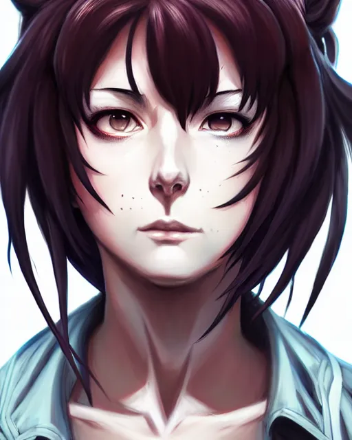 Image similar to a portrait of revy from black lagoon manga, symmetrical eyes, symmetrical face, art by lois van baarle and loish and ross tran and rossdraws and sam yang and samdoesarts and artgerm, digital art, highly detailed, intricate, sharp focus, trending on artstation hq, deviantart, unreal engine 5, 4 k uhd image