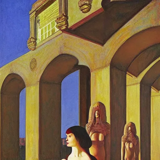 Image similar to a sphinx in mumbai, hyperrealistic painting by edward hopper, by gottfried helnwein, by klimt, by paolo uccello, art nouveau, highly detailed, strong lights, liminal, eerie, metaphysical, bright pastel colors,