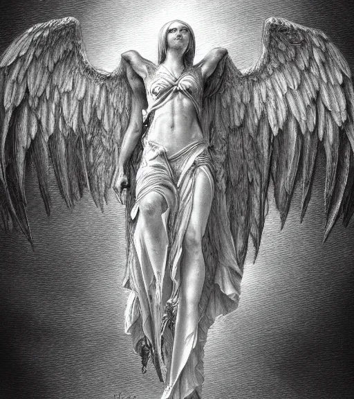 Image similar to fallen angel pencil illustration by gustave dore, highly detailed, centered, digital painting, artstation, concept art, smooth, sharp focus, illustration