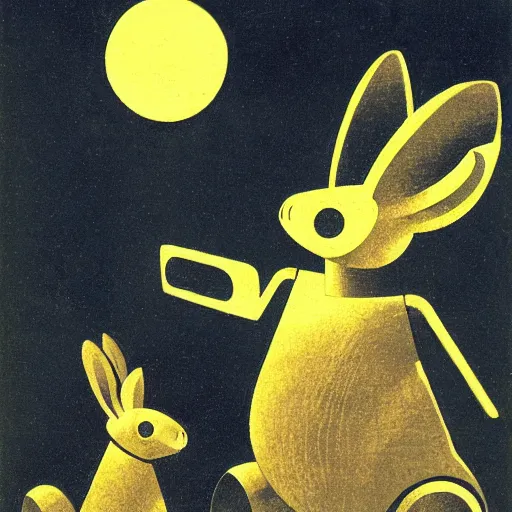 Image similar to rabbit robots. graphical work by anatoly fomenko and bilibin and lissitzky