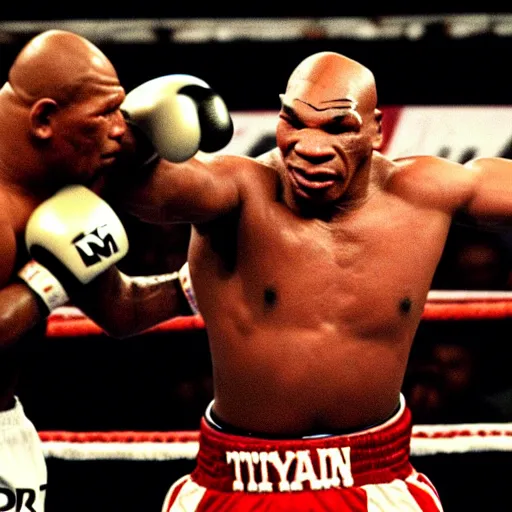 Prompt: uhd a chicken head on mike tyson's body