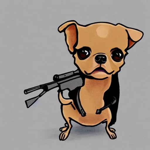 Image similar to chihuahua holding a sniper, cartoon