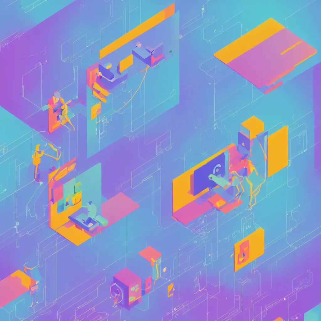 Image similar to a simple micro-service deployed to a datacenter, cloud, security, attack vector, trending on Artstation, painting by Jules Julien, Leslie David and Lisa Frank, muted colors with minimalism