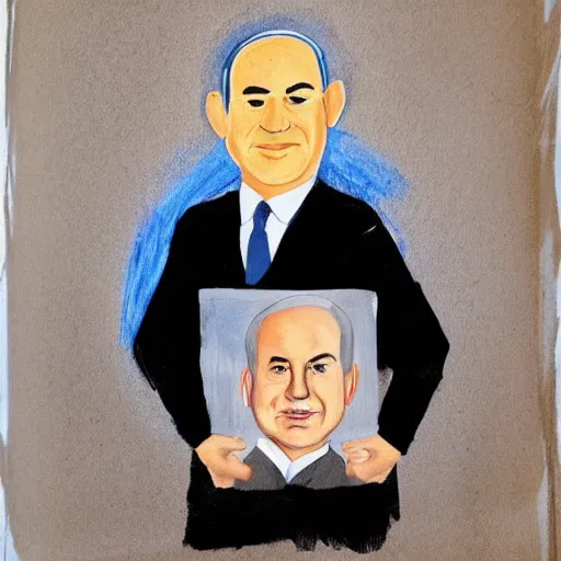 Image similar to portrait of benjamin netanyahu, by a child