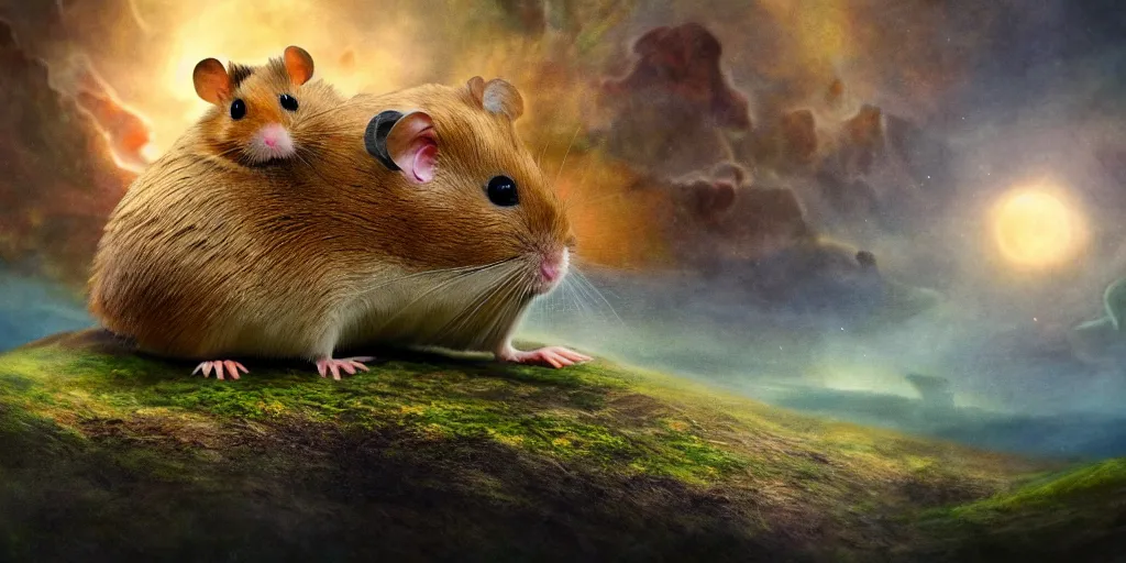 Image similar to the land where hamsters rule, award winning art, epic dreamlike fantasy landscape, art print, science fiction, ultra realistic,