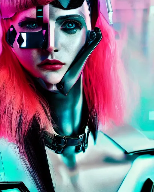 Image similar to an award winning fashion photograph for Balenciaga's futuristic cyberpunk Bladerunner 2049 fall corporate line by Artgerm, dazzle camouflage!, dayglo pink, dayglo blue, raven black