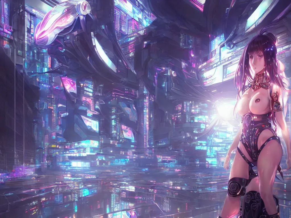 Prompt: anime visual of futuristic cyber warrior girl, in future cyberpunk neon light reflected tokyo rooftop, ssci - fi and fantasy, intricate and very beautiful and elegant, highly detailed, digital painting, artstation, concept art and smooth and sharp focus, illustration, art by huaixuan xiang and tian zi and alphonse mucha and wlop