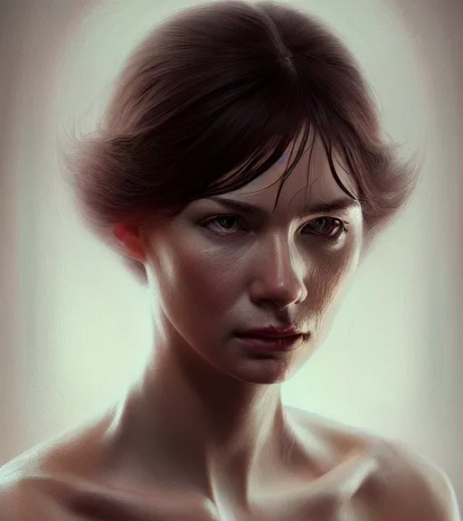 Image similar to portrait of a woman in heightened detail, poised, intense emotion, detailed facial expression, detailed surroundings, intricate, elegant, highly detailed, centered, digital painting, artstation, concept art, smooth, sharp focus, illustration, by tree, wlop