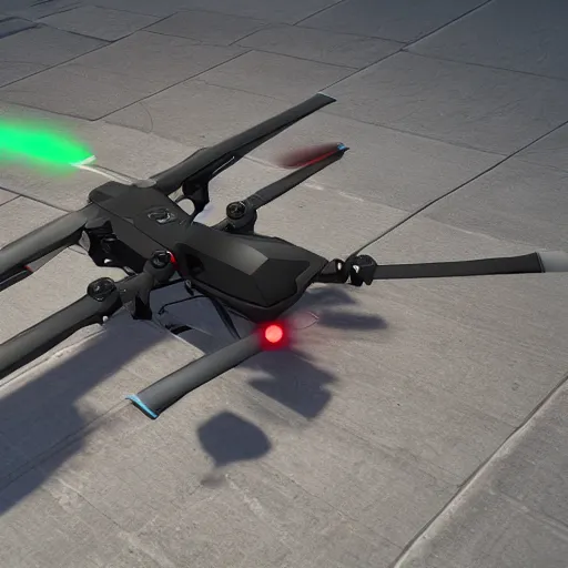 Image similar to warrior drone, drone with a gun, photorealistic, unreal engine 5 »